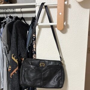 Etienne Aigner Black Leather Shoulder Bag with Gold Logo